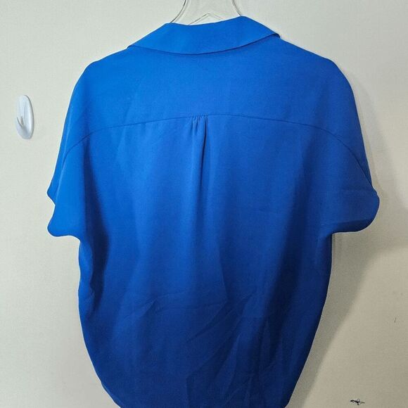 Asos Short Sleeve Overlap Wrap Blouse Women's Blue Size 8 - Picture 3 of 4